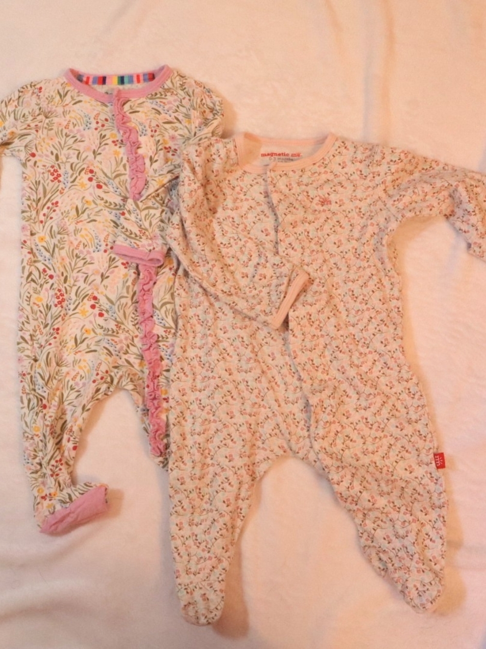 Magnetic Me Baby Footed Sleepwear Pink Trim Rainbow Accent 0-3 Month